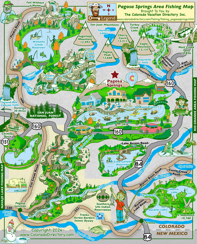 Fishing map of the Pagosa Springs area, Colorado