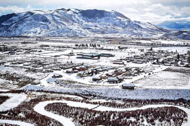 Birds eye view of Kremmling, Colorado in the winter blanketed in snow. Photo Credit: Rosie Stahl