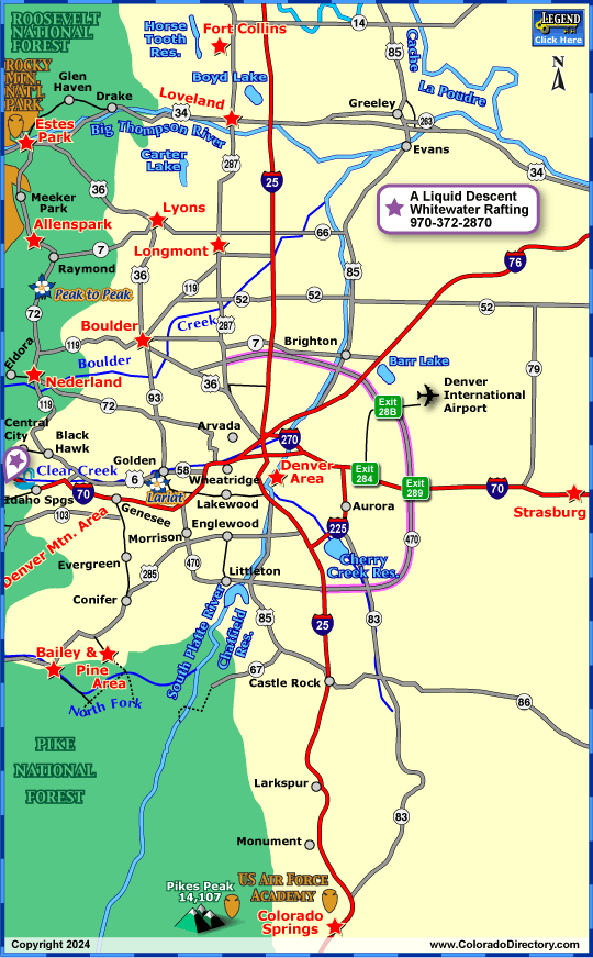 Map of Colorado Towns and Areas within 1 hour of Denver