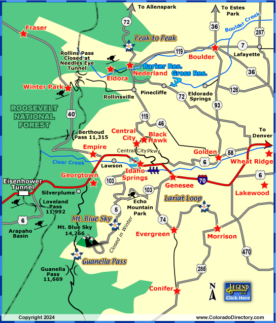 Denver Mountain Area Map, Colorado