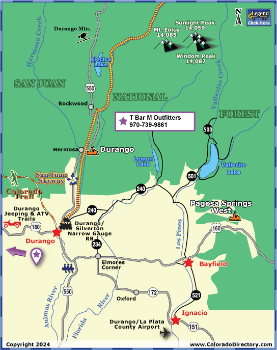 Map of Durango, Colorado area.