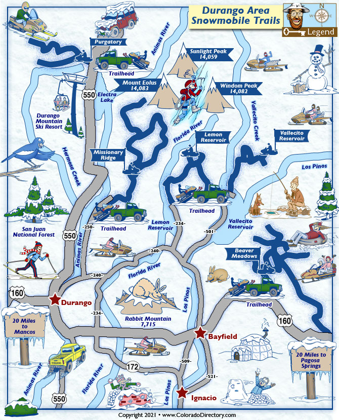 Durango Snowmobile Trails Map, Colorado