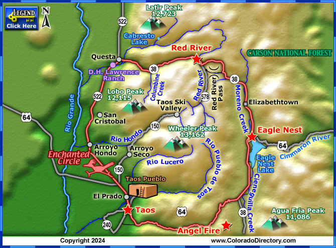 Enchanted Circle Scenic Byway Map, New Mexico