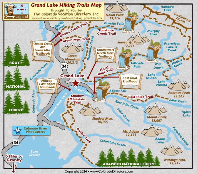 Grand Lake Hiking Trails Map, Colorado