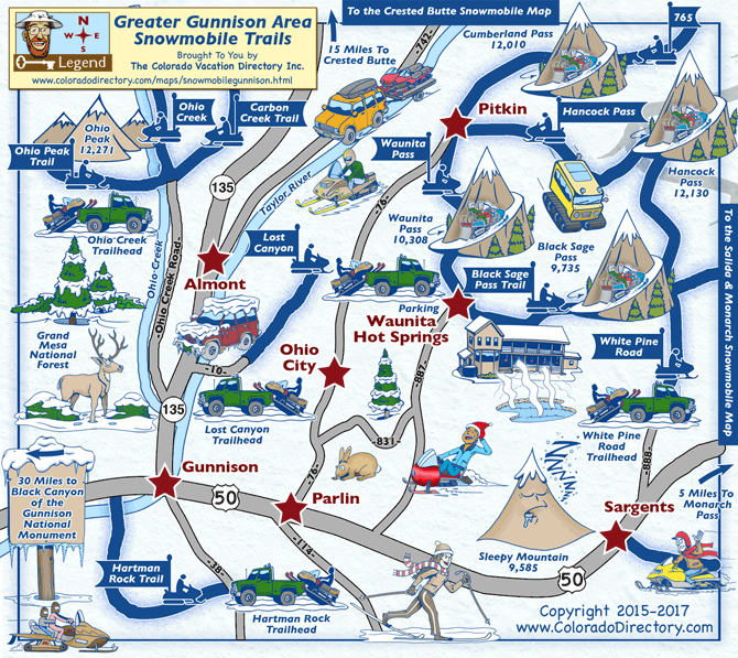 Snowmobile Trails Map for Gunnison, Almont, Pitkin, Waunita Hot Springs and Sargents areas of Colorado