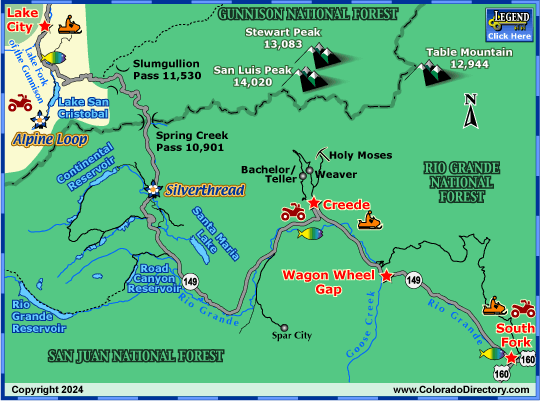 Lake City, Creede, South Fork Map, Colorado