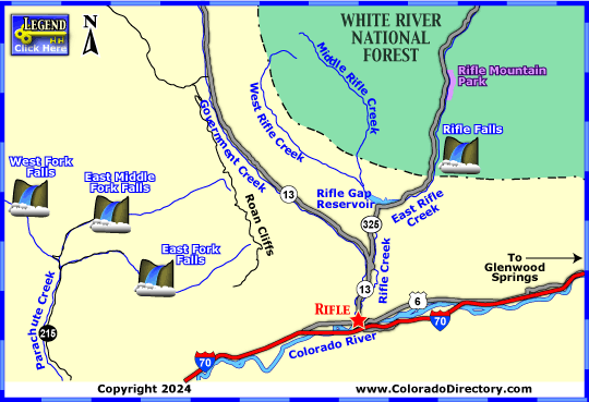 Rifle Falls Hiking Trails and Waterfalls Map, Colorado