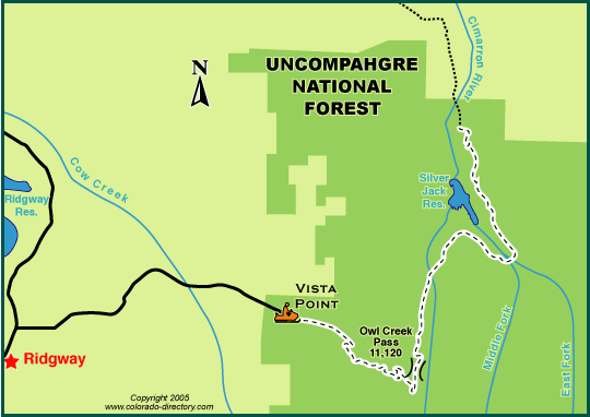 Ridgway and Ouray Snowmobile Trails Map, Colorado