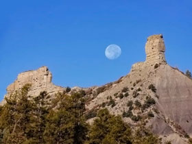 Moonrise at Chimney Rock National Monument, Colorado.