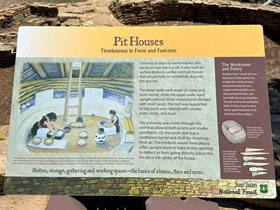 Information sign for the Pit House ruins at Chimney Rock National Monument, Colorado.