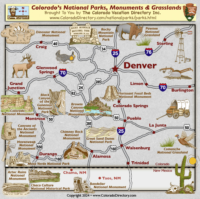 Colorado National Parks, Monuments and Grasslands Map