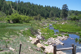 Hiking trail along a stream at Navajo Lake, Colorado