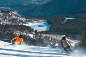 Skiers at Eldora Mountain Ski Resort near Nederland, Colorado.