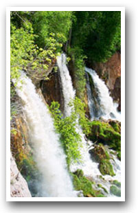 Three Waterfalls lined up at Rifle Falls State Park in Colorado