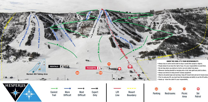 Hesperus Ski Area Trail Map, Hesperus, Colorado