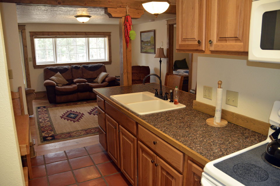 The cozy interior of a cabin at Stonewall View Cabins, in Colorado